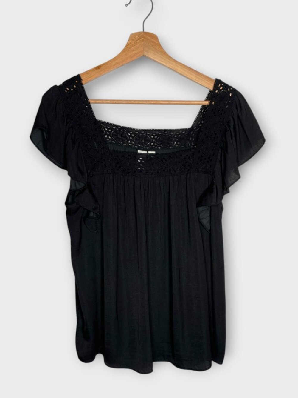 Joie Black Popover Top Blouse M Square Neck Flutter Cap Sleeve NEW